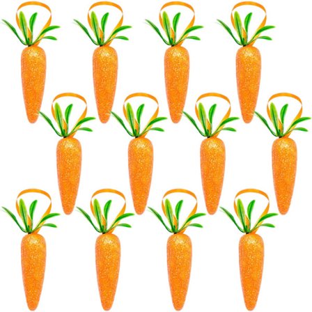 Påske Gulrot Hengende Ornamenter - 12 stk Premium Skum Glitter Kunstige Gulrøtter for Påskepynt