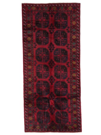 Baluch Rug 125X280 Runner Black/Dark Red Wool, Afghanistan