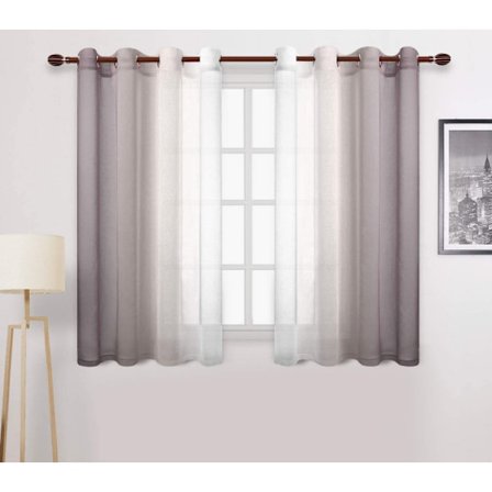 Gardiner med gradientet genomskinligt mönster med transparent dekoration (ljusbrun, 132*183cm, med perforeringar)