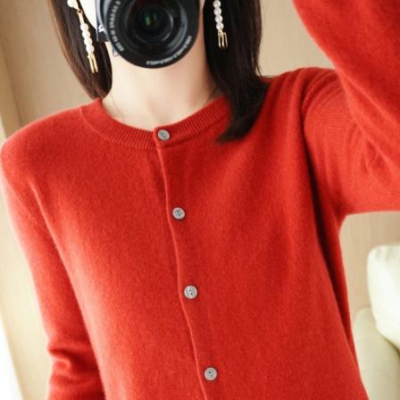 Damestrikk Høst Vinter Genser Rund Hals Enkel Breasted Solid Outdoor Core Garn Cardigan Red XL