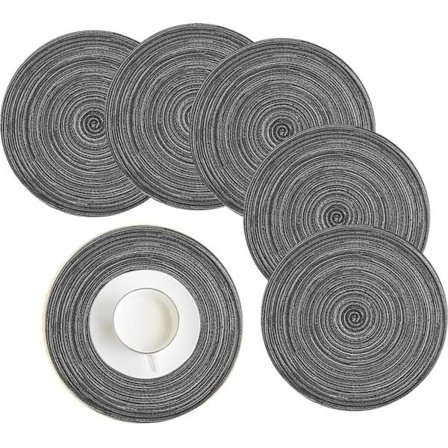 Bordsunderlägg Runda Vävda Bordsunderlägg Set om 6 Värmebeständiga Halkfria Tvättbara Flätade Bomullsunderlägg för Matbord Köksbord 38 cm Grå