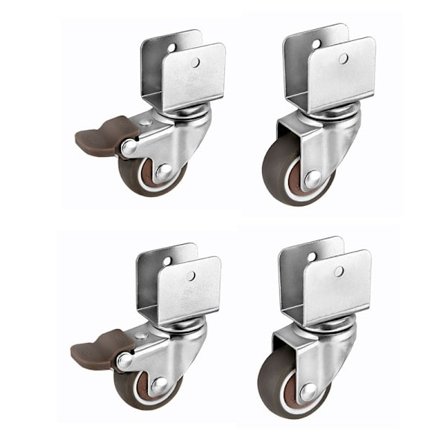 Sæt med 4 møbelhjul med U-beslag, gummihjul til møbler, velegnet til møbler, kørestole, vogne med bremse 20 mm (PA)