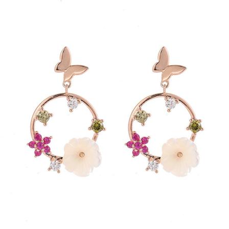 Silverplätering Blomma Fjärilskrans Örhängen Design