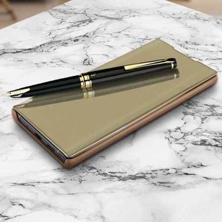 Hölster - Samsung - Galaxy Note 10 Plus - Transparent lock - Videostöd - Gul/guld