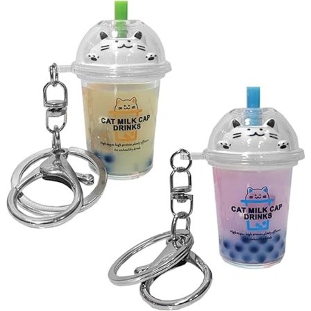 2-delt katte melk te nøkkelring Kreativ katte boble melk te nøkkelring Melk te kvikksand nøkkelring Søt nøkkelring Jenters veskeanheng