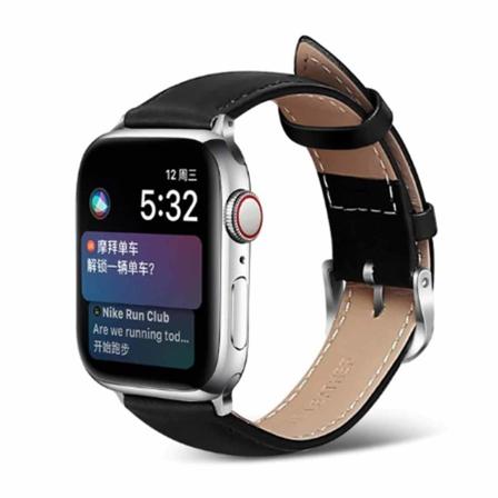 Apple Watch 42/44/45/49 1-8/se/ultra Svart Läderarmband Skinn Svart