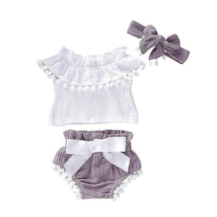 Nyfødt spedbarn baby jenter sommer off shoulder topper + shorts sløyfe pannebånd antrekk sett