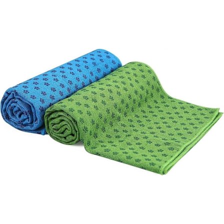 2 stk. Tørre Sklisikre Yoga Håndklær (Blå.Grønn) Med Mesh Bæreveske, Ekstra Lange (62 x 183cm/24.4inchesx73inches) Dot Grip Yoga Håndkle