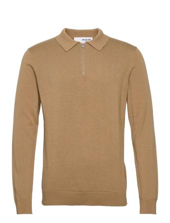 Slhzachery Ls Knit Solid Polo M Brown Selected Homme