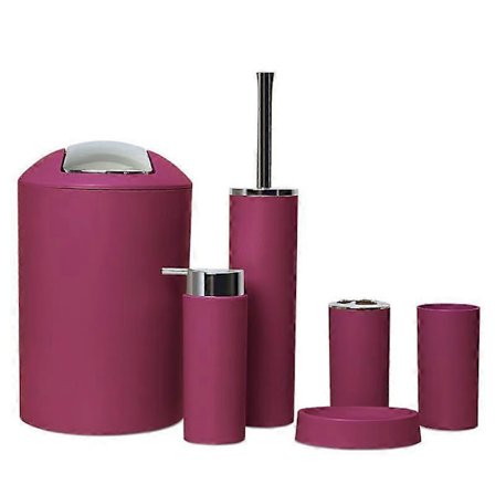 6 kpl Kylpyhuonetarvikesetti Hammasharjateline Kuppi Saippua-annostelija Astia WC-harja Roskakori Muovinen Juomalasikuppi Pesuhuonetyökalu