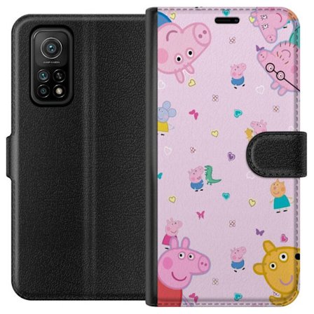 Kompatibel Tegnebogsetui til Xiaomi Mi 10T Pro 5G Peppa Gris med en baby i armene, morgris motiv i farverig og blød børneillustration med hjerter