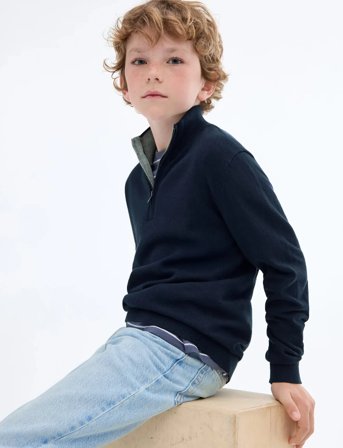 Mango Zip Neck Jumper - Navy - 5-6