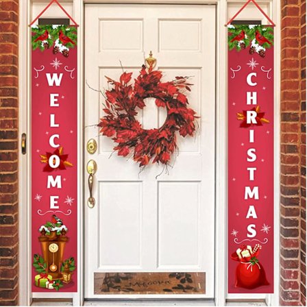 Juleveranda Skilt, Rosa Velkommen Jul Hengende Bannere Skilt for Ferie Hjem Innendørs Utendørs Veranda Vegg Jul