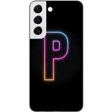 Kompatibel Mobilcover til Samsung Samsung Galaxy S22 5G Minimalistisk neonbogstav P i farvegradient og lyseffekt mod sort baggrund i digital neonstil