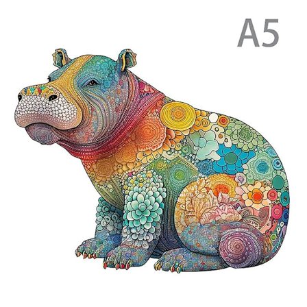 Træpuslespil til voksne og børn - Unik flodhest - Dyrepuslespil - Feriegave - Interaktivt spil - Legetøj - Træpuslespil