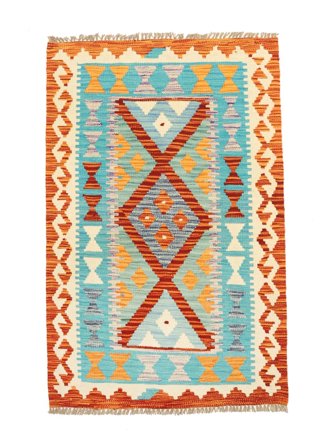 Tissé À La Main Kilim Afghan Old Style Tapis 82X127 De Laine Vert/Orange Petit