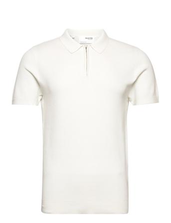 Slhflorence Ss Knit Zip Polo B Polos Short-sleeved Hvid Selected Homme