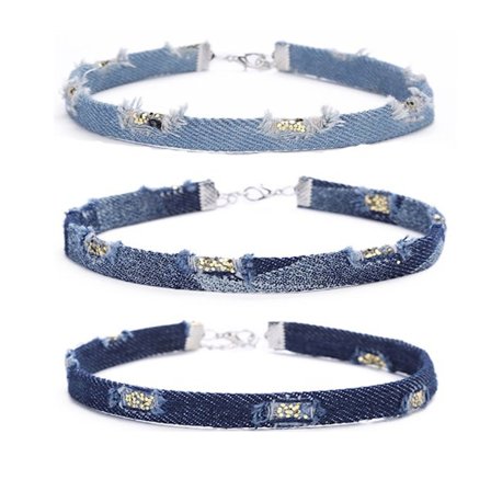 Halsband Choker Vintage 3st / Set denimblå
