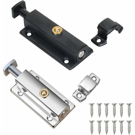 Indvendig dørlås fra Pieces, badeværelsesdørlås med fjederknop, sølv, sort automatisk dørlås 4 tommer/100 mm, til sikring af soveværelsesdøre, skabe