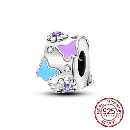 2024 Mode 925 Sterling Sølv Forår Farverige Sommerfugle Blomster Charms Perler Passer Til Pandora Original Armbånd Fint Di Y Smykker KTC984