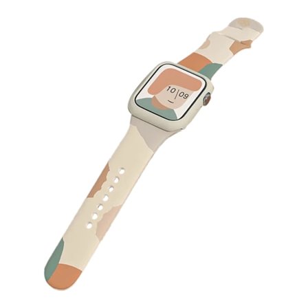 Silikonklockarmband Ersättning Färgtryck Snabbkoppling Armbandsur Rem för IOS Watch 6 7 Grön Snö Orange 42/44/45MM