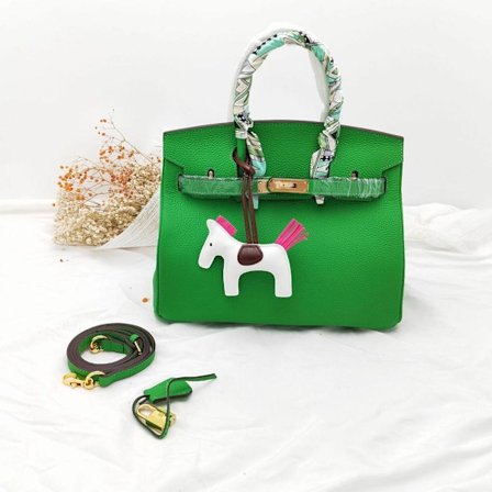 Elegant 25cm Grøn Bambus Læder Håndtaske med Litchi Mønster