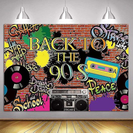 Tilbake til 90-tallet Temafest Bakgrunner Hip Hop Graffiti Retro Veggdekor Banner Radio Cd Mote Fotografering Bakgrunn 90-talls Farge Graffiti 