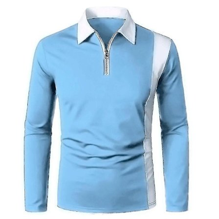Män Zip Polo Shirts Långärmade Color Block T-shirt Golf Casual Work Tee Lapel Tops