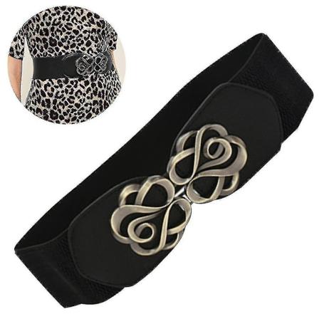 Damebredt Elastisk Midjebånd Retro Dame Stretch Midje Kjole Belte Svart Black