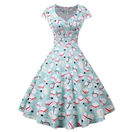 Jul V-ringad Vintage Swing Dress Dam Afton Festklänning G 2XL