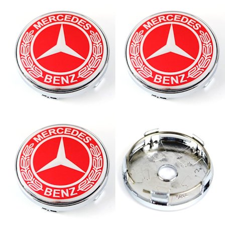 Mercedes röda centrumkåpor till fälgarna 60mm passar 57mm hål 4-pack