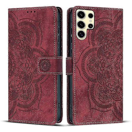 Hot deal til lav pris! Frostet Lærveske for Mandala Emed Retro Telefon Rød Red-Glad