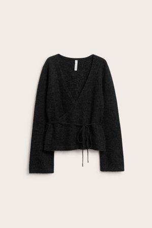 Kappahl | Kardigan na zakładkę, z mieszanki wełny | Czarne