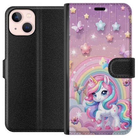 Kompatibelt Lommeboketui til Apple iPhone 13 Magisk enhjørning med regnbue manke, stjerner og sommerfugler mot en pastellhimmel med skyer