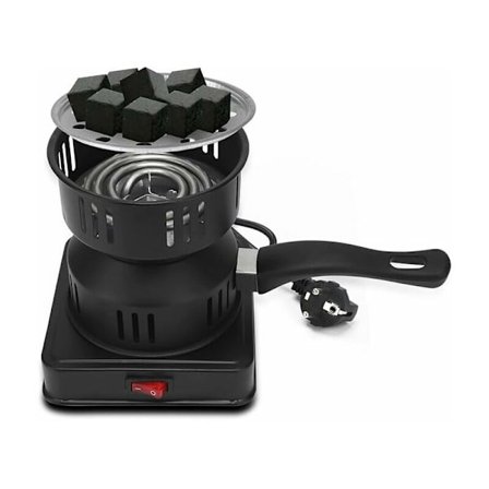 Elektrisk koltändare, kolgrill, kokplatta, svart tillbehör med bärhandtag och kolgaller, GU.B/Good