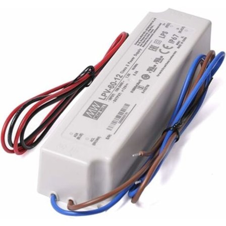 12V 60W 5A Strømforsyning Høy Kvalitet Vanntett Ip67 Egnet for Utendørs Modell MeanWell LPV-60-12 Transformator for 12V LED Strip/NC/