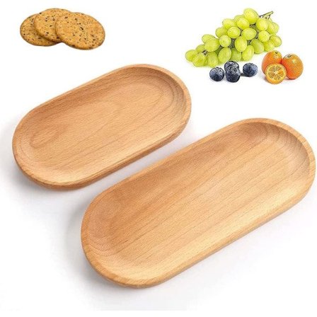 2 Træ Serveringsbakker, Morgenmadsbakke i Rent Naturligt Træ, Ovale Træbakker, Træbakke, til Te, Frugt, Snacks, Kager, Vinglas