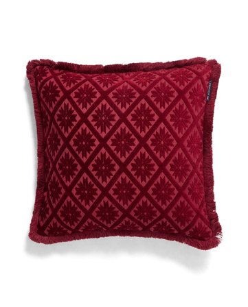 Lexington Jacquard pillow cover with fringe, red