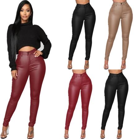 Byxor i konstläder för kvinnor Stretchleggings med hög midja Black M