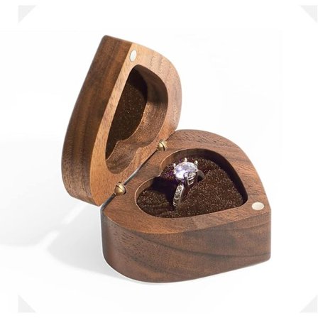 Hjerteformet Valnødtræ Ringeæske Blød Velvet Indvendig Holder Smykkekasse Organizer Øreringe Mønt Smykker Træ Præsentation Æske Etui Til Frieri