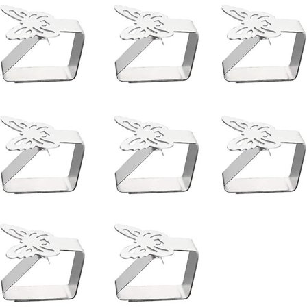 8 st fjärilsformade bordsduksklämmor i rostfritt stål, tjocklek O