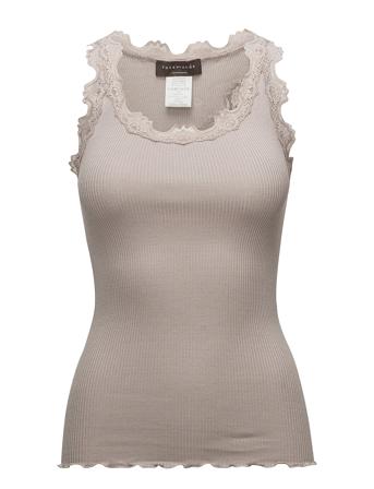 Silk Top W/ Lace T-shirts & Tops Sleeveless Beige Rosemunde*Betinget Tilbud