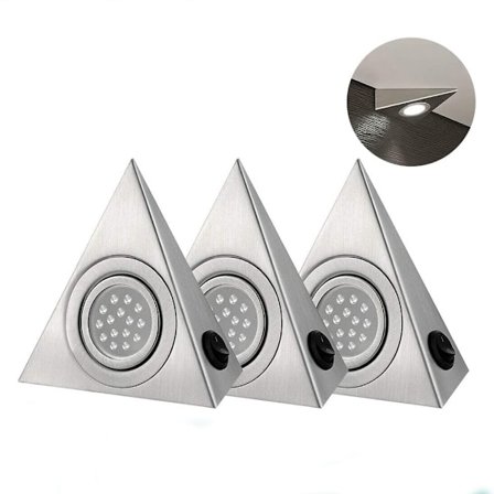 Sett med 3 LED-spotlights, trekantet, for kjøkkenunderskapsbelysning