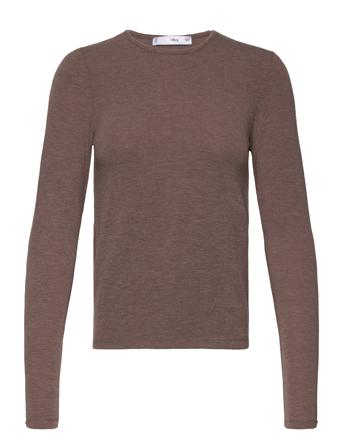 Round-Neck Knitted T-Shirt Mango Brown