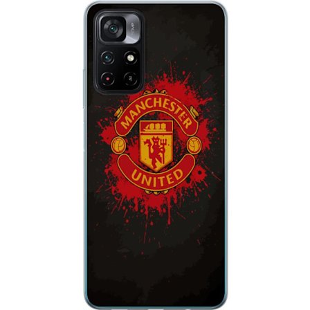 Kompatibelt Mobildeksel til Xiaomi Xiaomi Poco M4 Pro 5G Manchester United logo i rød og gul farge med røff sportslig bakgrunn