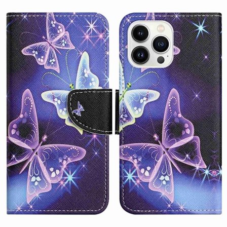 Wonderland iPhone 14 Pro flip etui - Funklende Sommerfugle