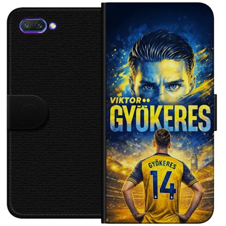 Yhteensopiva Lompakkokotelo Honor Honor 10 Viktor Gyökeres jalkapallojuliste keltaisella ja sinisellä värimaailmalla, dramaattinen stadiontausta, u