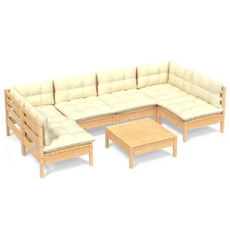 Vidaxl Loungegrupp Med Gräddvita Dynor 7 Delar Massiv Furu Creme