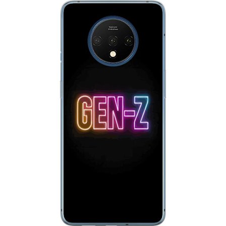 Kompatibel Mobilcover til OnePlus OnePlus 7T Neontekst Gen Z i farverigt lys mod en mørk baggrund i moderne digital stil