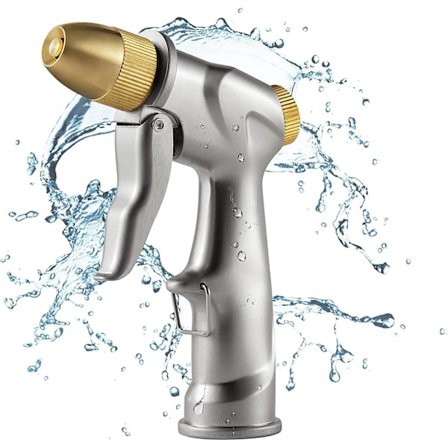 Garden Hose Nozzle, 100% Heavy Duty Metal Spray Gun With Full Brass Nozzle - High Pressure 4 Spraying Modes For Hand Watering Plants And Lawn (4 Spray